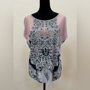 Zara | Printed top | Size M | pink, grey, blue, black